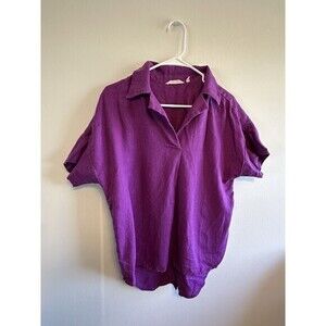 Soft Surroundings Shirt Womens Medium Linen Popover Collar Button‎ Tail